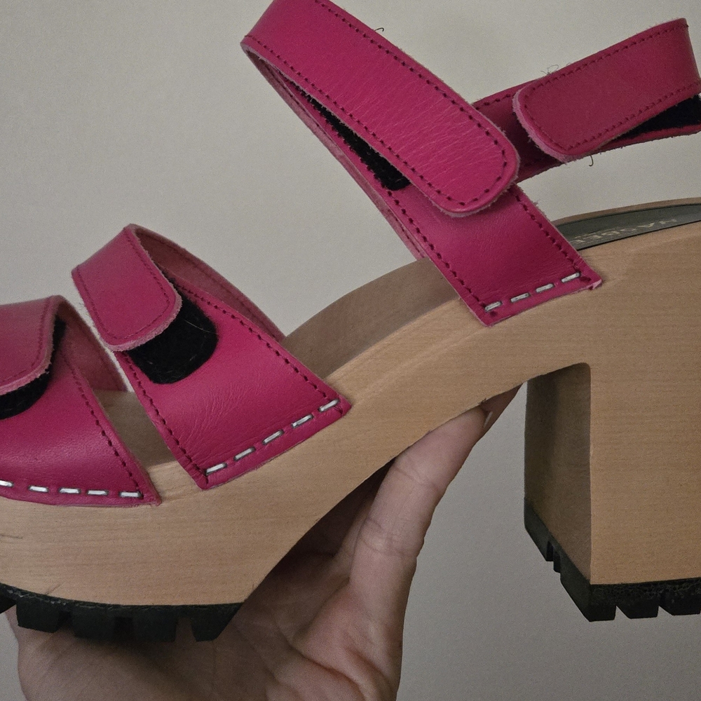 Swedish Hasbeens Vibrant Pink Platform Sandals